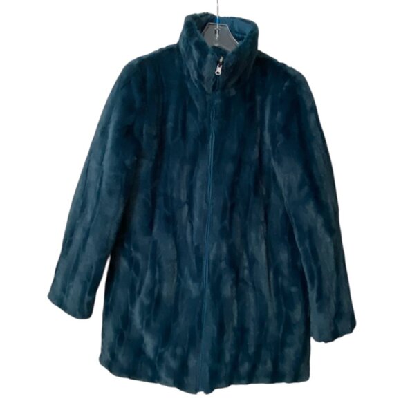 Deep Teal Green Reversable Faux Fur Teddy Jacket Sz M/8 - Picture 5 of 10